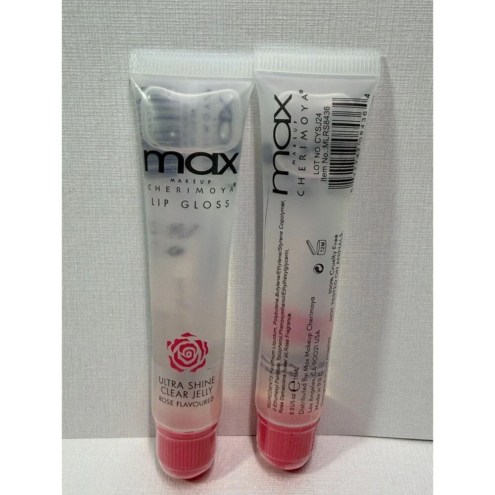 Max Makeup Cherimoya Ultra Shine Clear Jelly Lip Gloss – Rose Flavoured (2‑Pack)